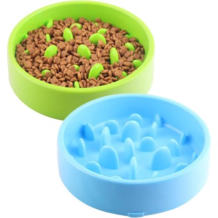 Hundeskål, 2 stk. Plastik Anti-kvælnings kæledyrsskål, Kæledyr Langsom madskål til at hjælpe fordøjelsen (farve: Blå