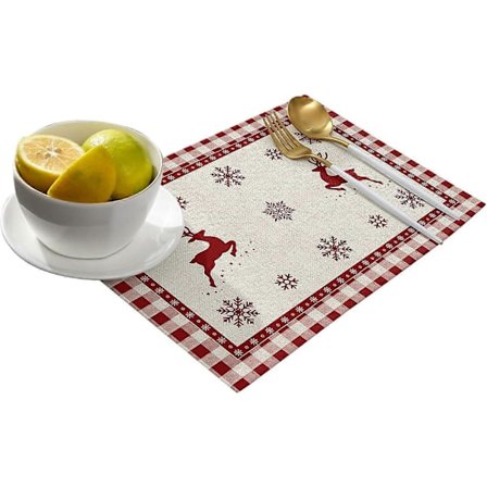 Bordsunderlägg Set om 6 Värmebeständiga Bordsunderlägg för Matbord Jul Älg Snöflinga Röd Buffalo Check Pläd Bordsset