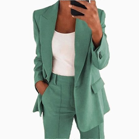 Dame 2-delt Outfit Blazer Sæt Elegant Business Arbejdstøj Vintage Klassisk Ensfarvet Rynket Ærme Åben Front Jakke Og Straight Leg Penci