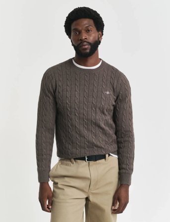 GANT Cotton Cable C-Neck - Brown - XXXL