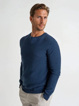 Kashmina - Herre kashmirgenser "O-neck" - mountain blue - Size XL