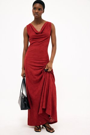 NA-KD Robe longue à décolleté cascade - Robe jersey - Rouge - L