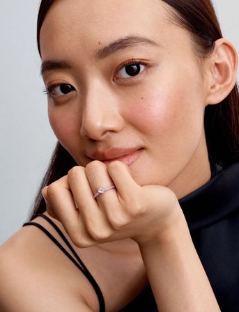 Pandora Heart Sterling Silver Ring With Orchid Pink Crystal And Glittery Pink Enamel - Pink - 58