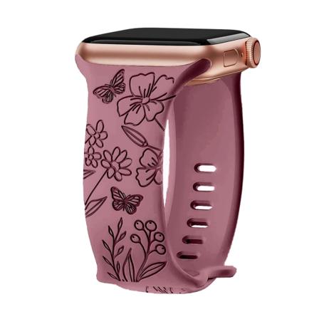Rem för Apple Watch Band 44 mm 42 mm 41 mm 40 mm 45 mm 49 mm 44 mm Blomgraverat armband correa iwatch series 9 7 SE 6 8 Ultra 2 Violet Smoke 3 42mm-