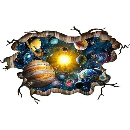 3D knuste blå kosmiske galakse veggklistremerker, magiske melkevei ytre rom veggklistremerker, stjerner og solsystem tapet for barn gutter gulv