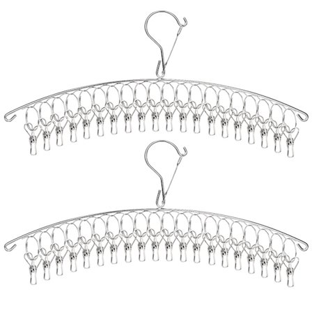 Rustfrit stål sokketørrer, 2-pak, sokkeholder, tørrestativ, lille vindtæt tørrestativ med 40 klemmer til sokker, undertøj, håndklæder