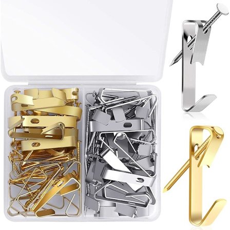 40 stk bilderamme krok, rustfritt stål bilderamme kroker for å feste bilderammer speil kunstverk (belastningsvekt er 13,6 kg)