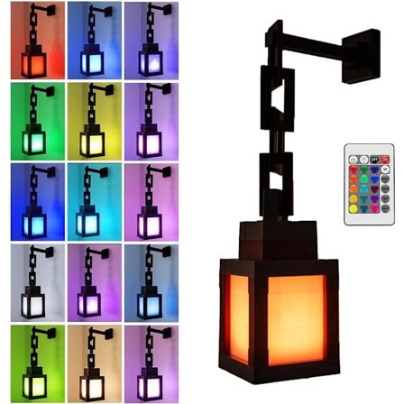 Pikselöity lyhty-yövalo USB-ladattava seinävalaisin 16 värin LED-tunnelmavalolla ja kaukosäätimellä leikkihuoneeseen, pelihuoneeseen, makuuhuoneen 