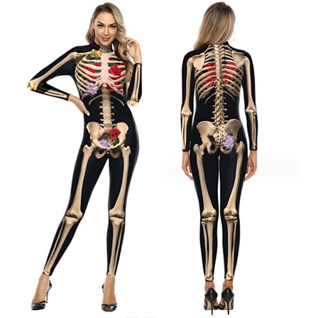 Kvinders Skelet Halloween Bodysuit Kostume Stræk Skinny Catsuit Jumpsuit