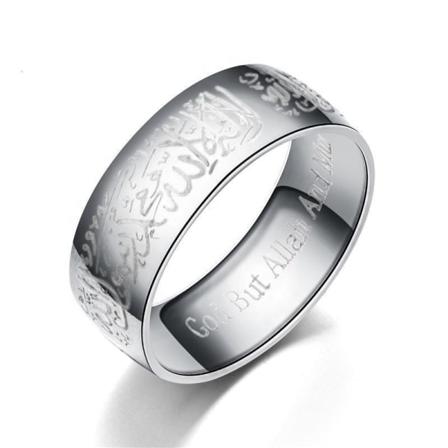 Islamisk Ring I Stål Med Kalima Muslim Svart, Silver, Guld, Blå Silver One Size