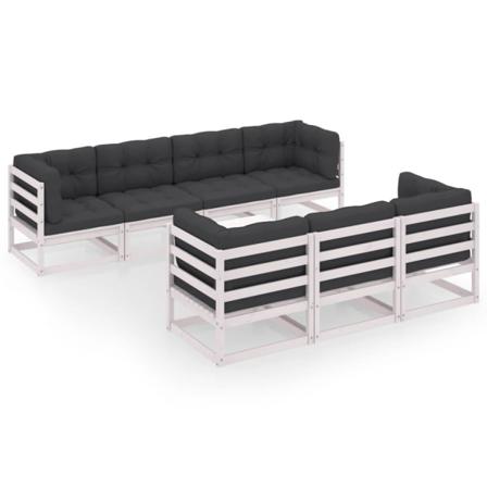 Vidaxl Loungegrupp Med Dynor 8 Delar Massiv Furu Vit
