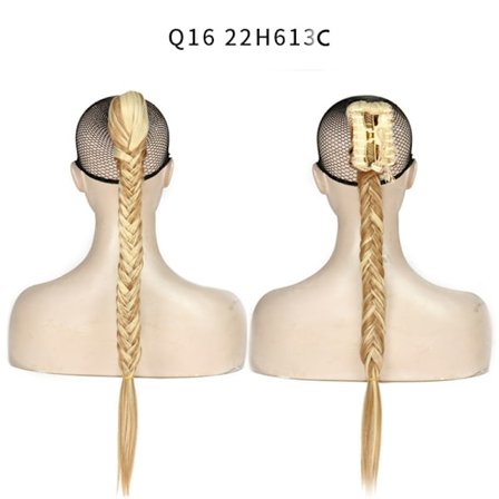 Syntetisk fisksvansfläta hästsvans med kloklämma 24 tum lång flätad flätad hästsvans Hårstycken med klämma i hårförlängning