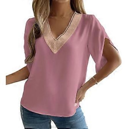 Lootuksenjuuri M Terälehtiholkki Pusero Toppi Guipure Pitsi V-kaula-aukko Terälehti Lyhythihainen Pusero Kesäksi Kevääksi Vaalea