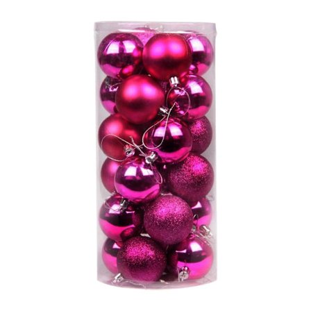 24 stk. brudsikre julekugler, 6 cm, Hot Pink, kompatible med juletræ, til hjemmeferie bryllupsfestindretning [HK]