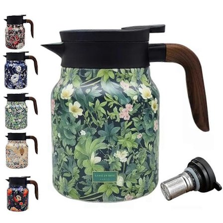 Vintage Blommig Te Termos med Inbyggd Sil, 1000ml Rostfri Termoskanna Tekanna för Varma Drycker, Hem & Kontor