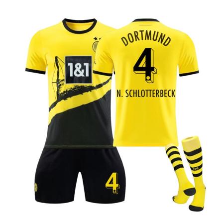 23/24 Dortmund Hjemme Børns Fodboldtrøje Sæt med Strømper 4 N.SCHLOTTERBECK L