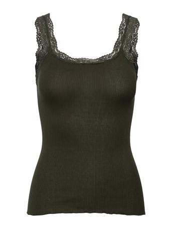 Silk Top W/ Lace Top Ærmeløs Top Sort Rosemunde
