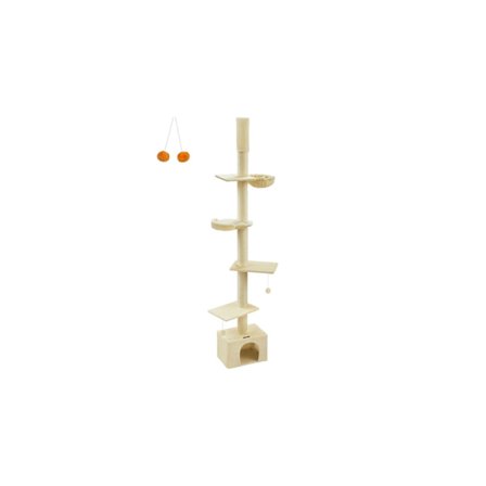 Rootz Cat Tree Ceiling High - Ridsestolpe - Kradser - Højdejustering - Beige - MDF, krydsfiner, plys, sisal - 45 cm x 30 cm x (231-291 cm)