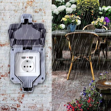 IP66 Vanntett stikkontakt, Utendørs Vanntett Veggkontakt, Støvtett Veggkontaktboks for Innendørs og Utendørs