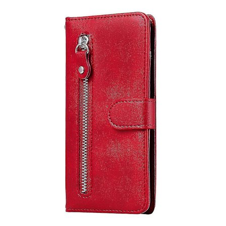 Nyt Wallet Case Kompatibelt Med Samsung Galaxy A40, Premium PU Læder Magnetisk Lukning Kort Slots Støtteben Lynlåslomme Blødt TPU Flip Cover - Rød
