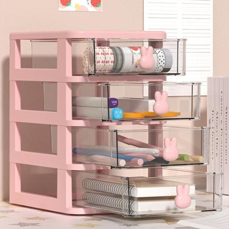 Skrivebords Oppbevaringsboks Multi Tier Transparent Plast Stor Kapasitet Kanin Håndtak Liten Skuffarrangør for Bok Penn Kontor Hvit, 2 Tier(