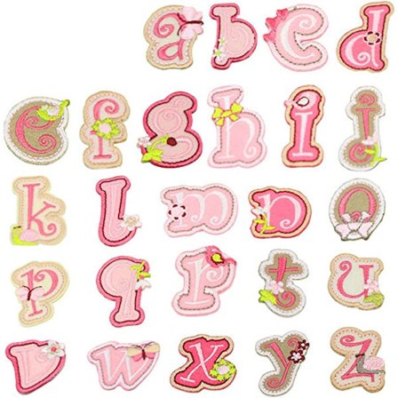 Rosa stryke-på lapper bokstaver 26 stykker A-Z bokstav lapp dyr sha