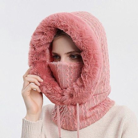 Dam En Del Slouchy Fleece Mössa Hattar Halsduk Mask Dragsko Varm Huvhatt