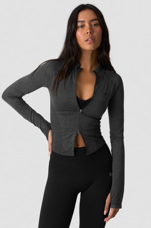 ICANIWILL - Sculpt Seamless 2-Way Zip LS Stone Wash Black - Pitkähihaiset - Naiset - Treenivaatteet ICIW:ltä