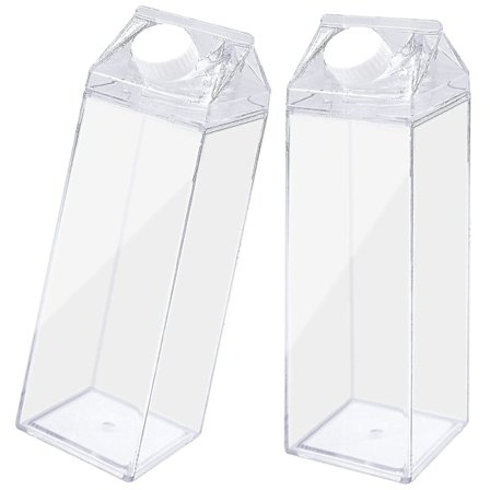 2 stk. Gennemsigtige Mælkeflasker Mælkekarton Med Dekorative Klistermærker 1000ml Vandflaske Til Juice, Drikkevarer, Mælk