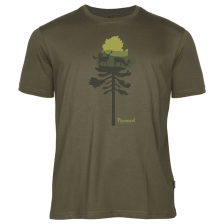 Pinewood Finnveden Rec. Outdoor T-Shirt Olive Mel Pine Tree - S