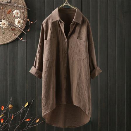 Kvinnor Button Down Bröstficka Blus Lapel Neck Tunika Skjorta