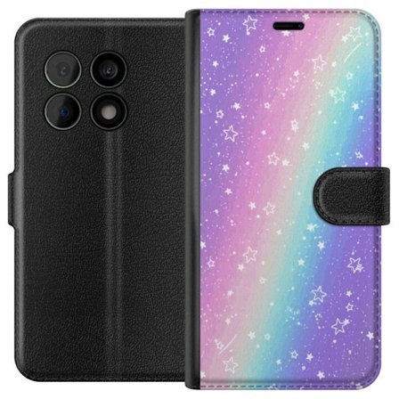 Kompatibel Tegnebogsetui til OnePlus 10 Pro Rainbow-farvet pastelbaggrund med hvide stjerner og glitrende prikker i blød overgang