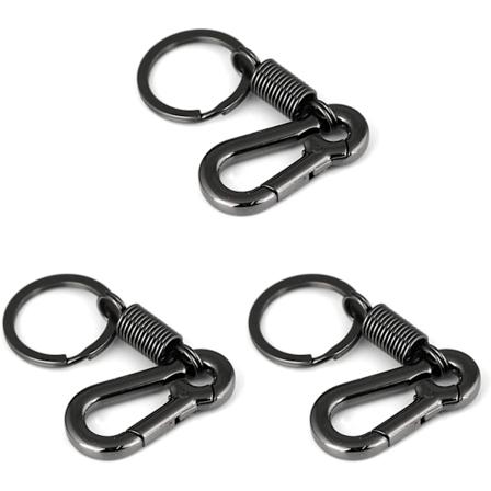 3X Heavy Duty Karabiner Nøglering Fjederbelastet Nøgleholder Business Størrelse Nøglering, Sort
