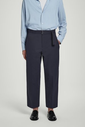 COS Belted Tapered Cotton Trousers in Blue - Men