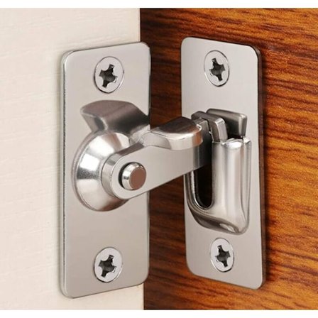 90 graders rettvinklet dørlås i rustfritt stål for tregjerder og skyvedører