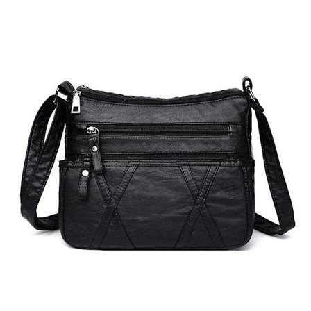 Fashion Kvinder Messenger Taske Dame Skuldertaske Crossbody Taske Lille Kvinde PU Læder Håndtaske Sort Klap
