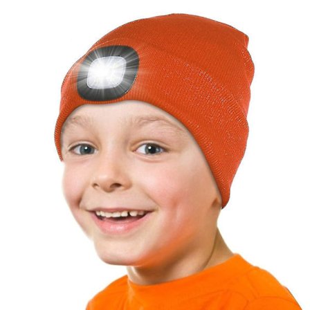 Barns LED-otsapanta lampulla, ladattava 4 LED-taskulamppuotsapanta, neulottu talviotsapanta taskulampulla pyöräilyyn juoksuun oranssi[YJD]