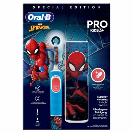 Oral-B Vitality Pro Kids Elektrisk tannbørste (spiderman) to modus, fire morsomme klistremerker, 40 minutters brukstid, reiseetui