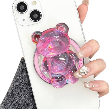 Uusin malli 2025 - Puhelimen pidike sisäänvedettävä turvatyyny 3D-sarjakuva Karhu-kahva Magneettiyhteensopiva pidike Puhelimen jatkettava jalusta