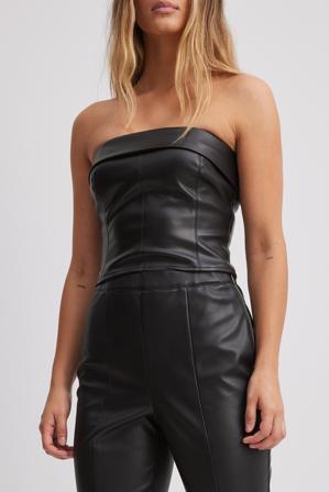 NA-KD Party Haut style corset à revers en similicuir - Haut tube - Noir - EU 40