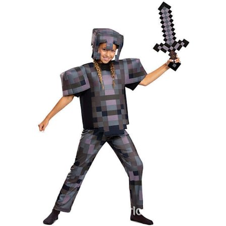 Halloween Minecraft Barn Cosplay Kostyme Jumpsuit Halloween Maskerade #8 Svart Topp+Bukse+Maske.I