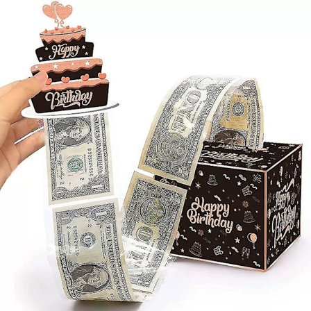 Grattis på födelsedagen Pengabox för kontantgåva, Pengagåvor för kontanter, Överraskningsfödelsedagspresent Pengahållare Uttagbart Kort DIY-set (G)