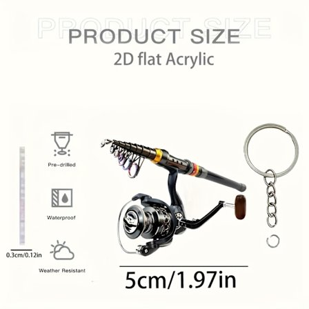 2D Flat Akryl Fiskestang Bil Nøkkelring