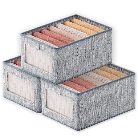 Sæt med 3 tøjopbevaringskasser, garderobeskab opbevaringsarrangør stof tøjarrangør, opbevaringskasser med klart vindue