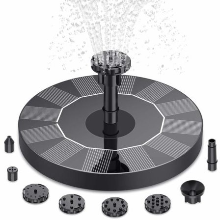 Solvattenpump, solcellsdriven vattenfontän med 6 munstycken, flytande solpump för fågelbad, trädgård, damm, pool och akvarium
