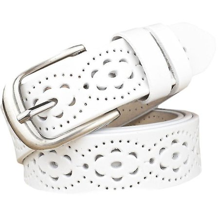 Damebelte med spenne i ekte skinn, hulbelte, jeans midjebelte Hvit