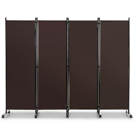 COSTWAY Roller Screen 4 paneelia kokoontaitettava, huoneenjakaja vapaasti seisova Protect Privacy, 225 x 173 CM ruskea