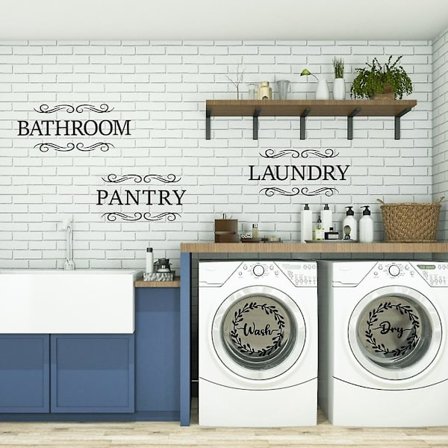 5 ark/sett vask tørre klistremerker veggklistremer vaskerom dekor vinyl veggdekor klistremer DIY ordtak veggkunst klistremer dekor for vaskemaskin