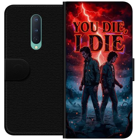 Kompatibelt Lommeboketui til OnePlus 8 Stranger Things-inspirert motiv med to unge menn, rød lynfylt himmel, mørk fantasyfølelse, drama, overnaturlig