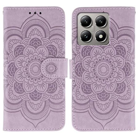 För Xiaomi 14T Fodral PU Läder Mandala Präglad Design Plånbok Telefonfodral (Lila)